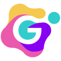 A colorful GamePointGo logo featuring a large white letter G layered over flowing shapes in yellow, pink, purple, and teal on a black background.